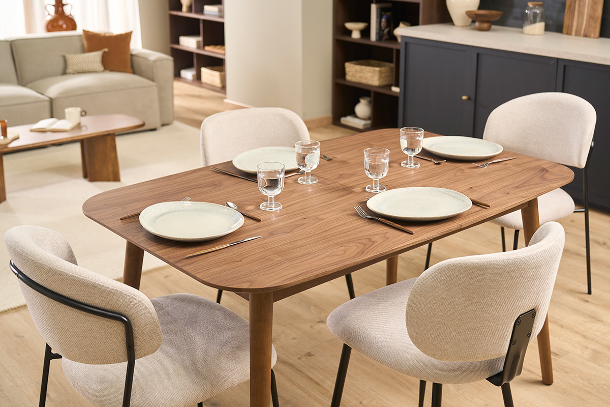 Table extensible rallonges int�gr�es rectangulaire en bois fonc� noyer L140-170 cm ANK