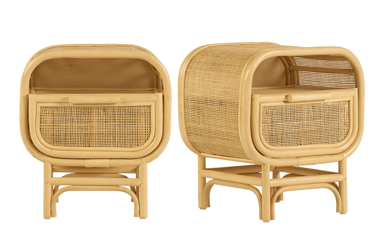 Tables de chevet avec tiroir en rotin (lot de 2) LUWAK