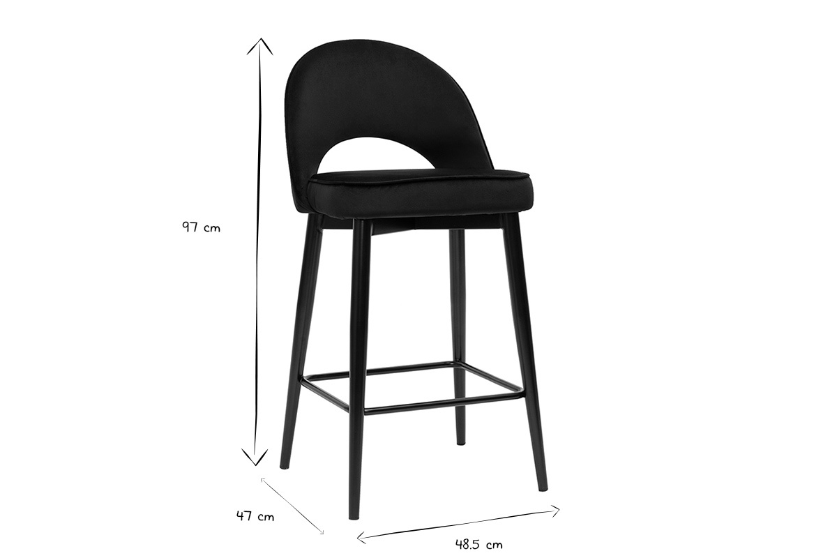 Dimensions du tabouret de bar BELLEROSE 97x48.5x47 cm, noir et blanc.