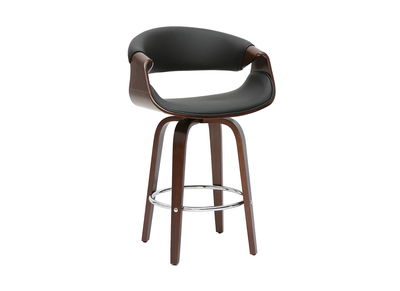 Tabouret de bar design noir et bois fonc&eacute; 65 cm pivotant 360&deg; ARAMIS