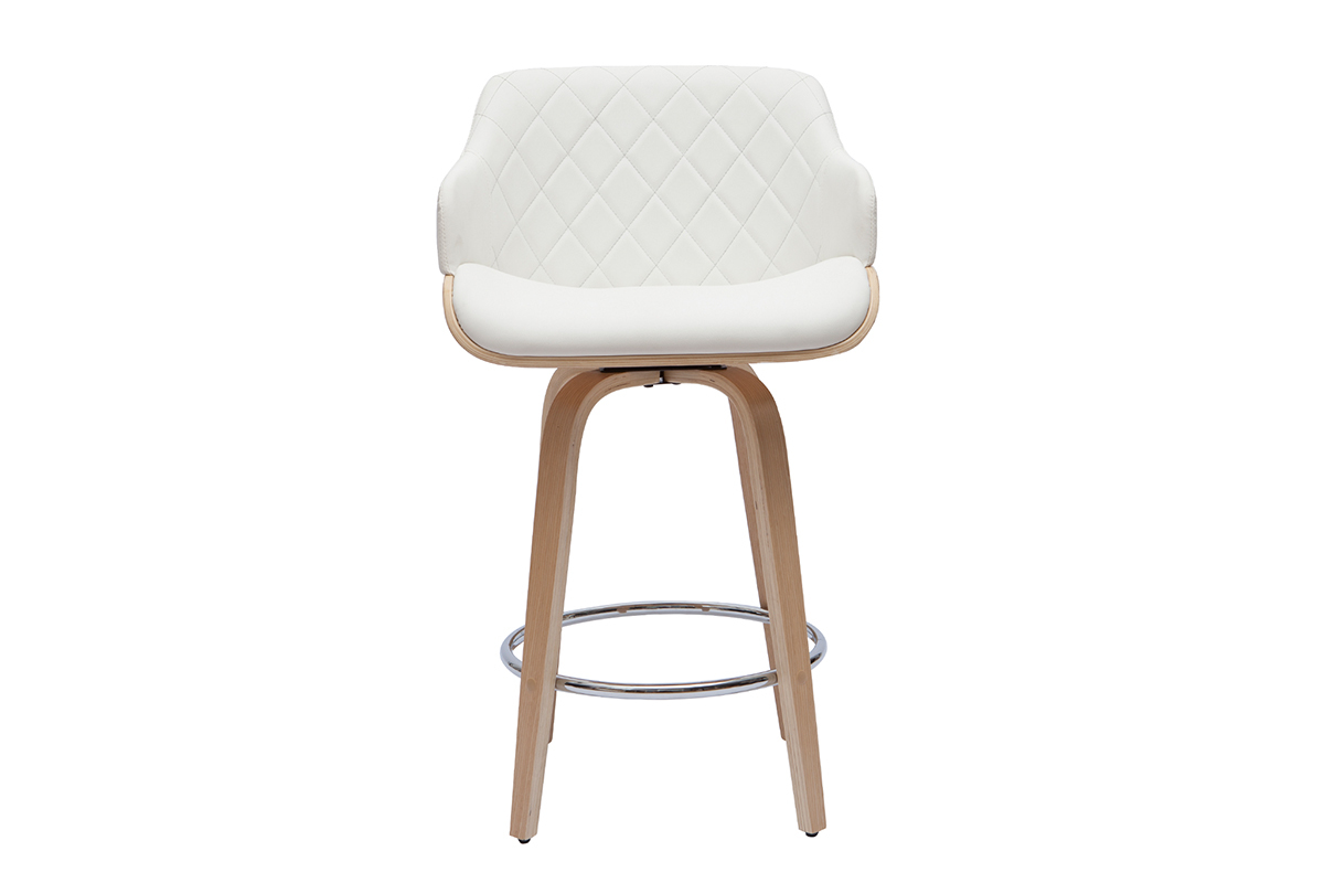 Tabouret de bar design pivotant 360� blanc et bois clair H65 cm LUCIEN