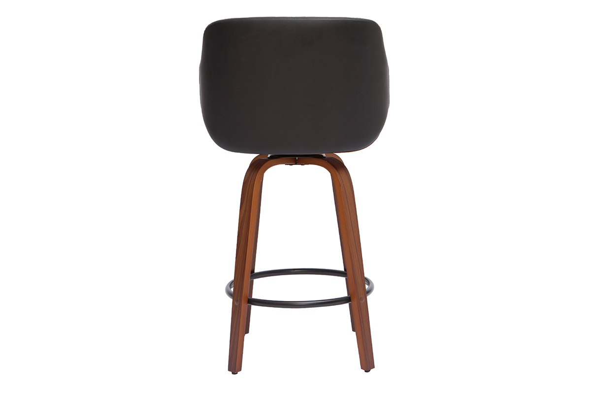 Tabouret de bar design pivotant 360� noir et bois fonc� H65 cm LUCIEN