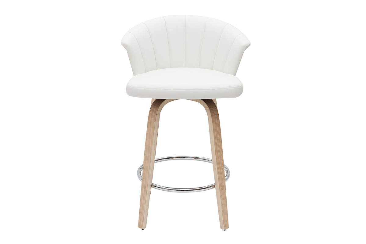 Tabouret de bar design pivotant blanc et bois clair H65cm ALBIN