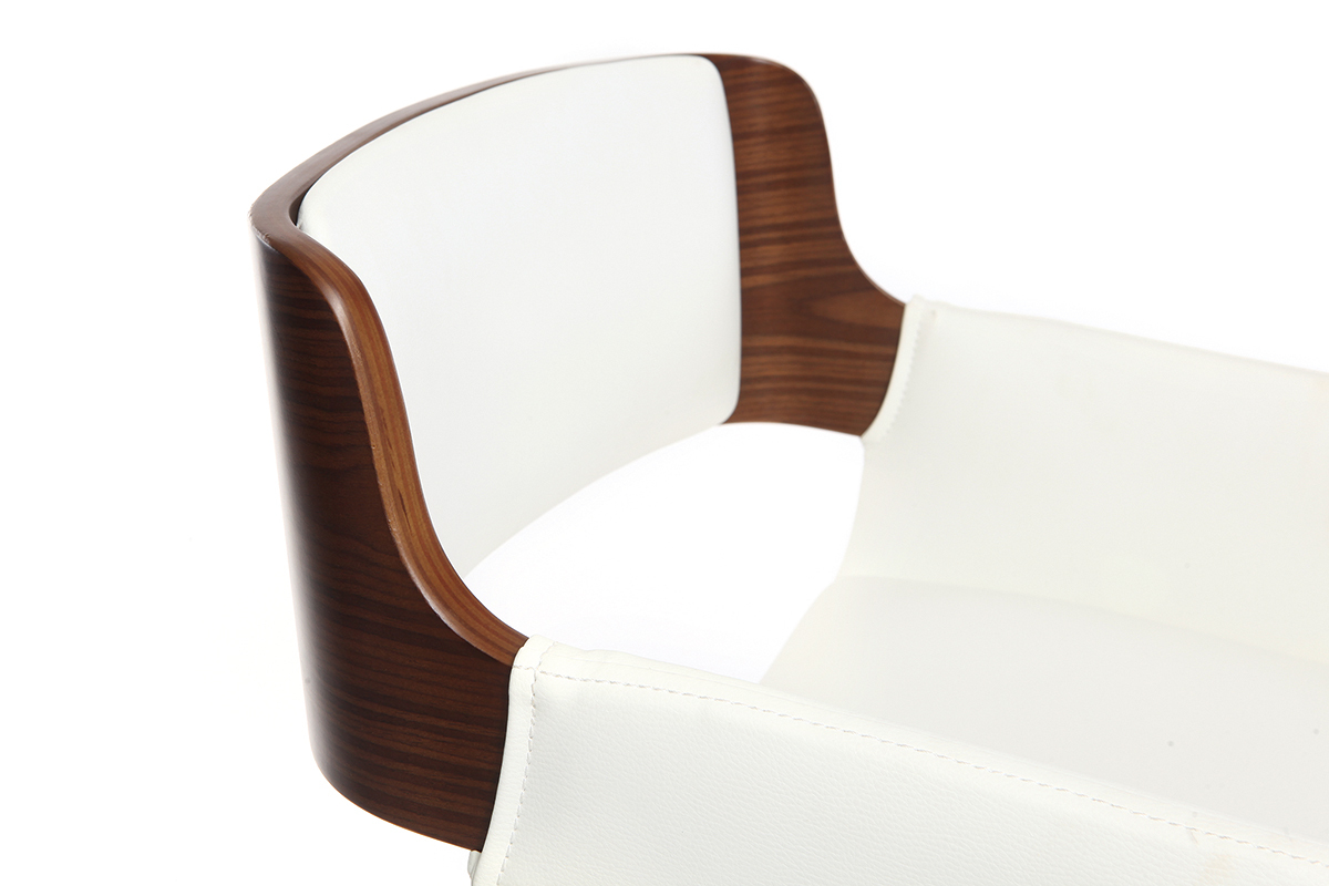 Tabouret de bar design polyur�thane blanc et bois fonc� RAY