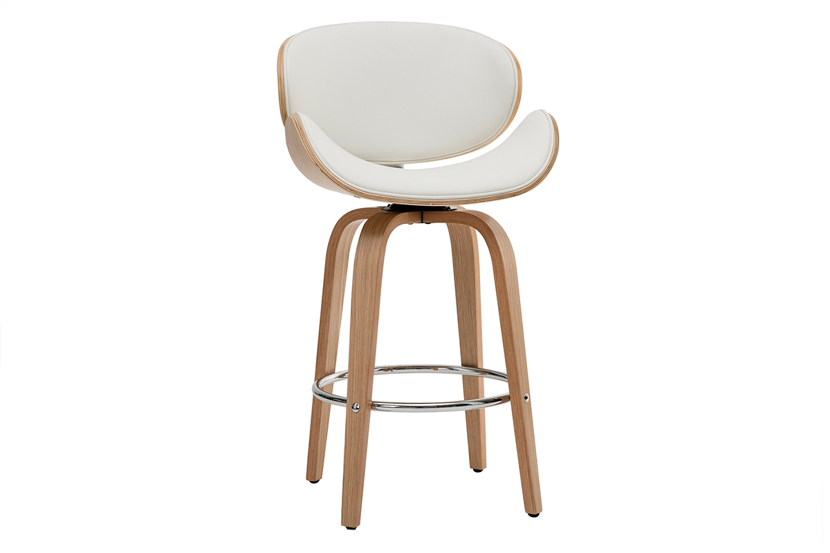 Tabouret de bar pivotant blanc et bois clair 65 cm pivotant 360� WALNUT