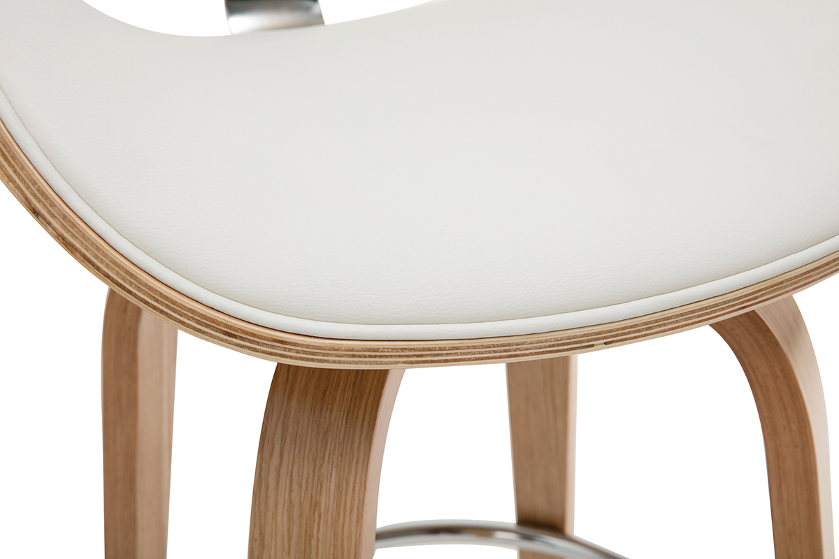 Tabouret de bar pivotant blanc et bois clair 65 cm pivotant 360� WALNUT