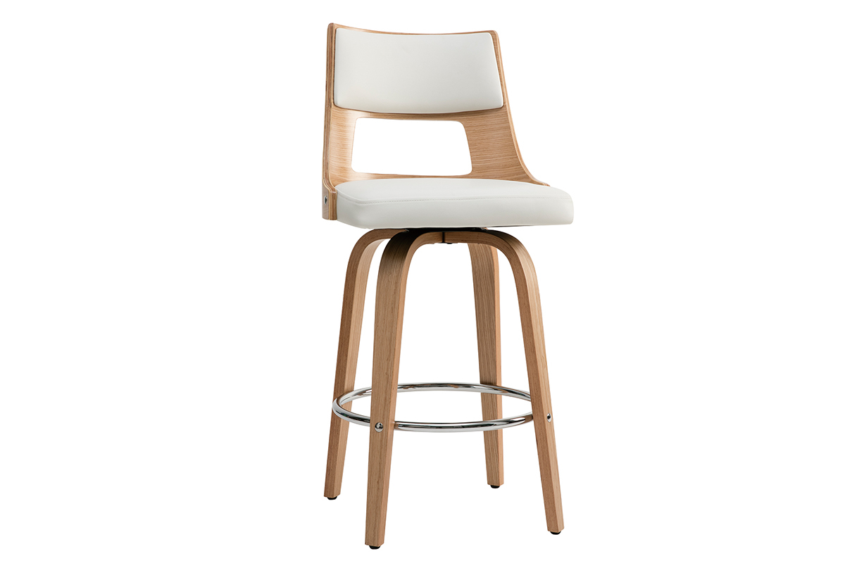 Tabouret de bar scandinave pivotant blanc et bois clair H69 cm GARBO