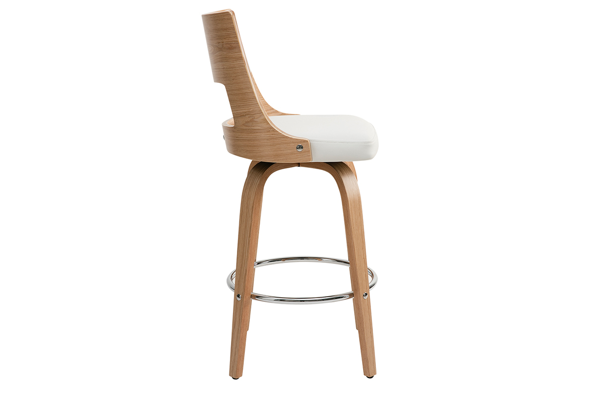 Tabouret de bar scandinave pivotant blanc et bois clair H69 cm GARBO