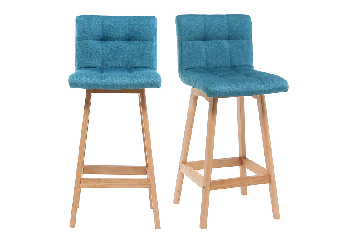 Tabourets de bar bois et bleu canard H65 cm (lot de 2) KLARIS