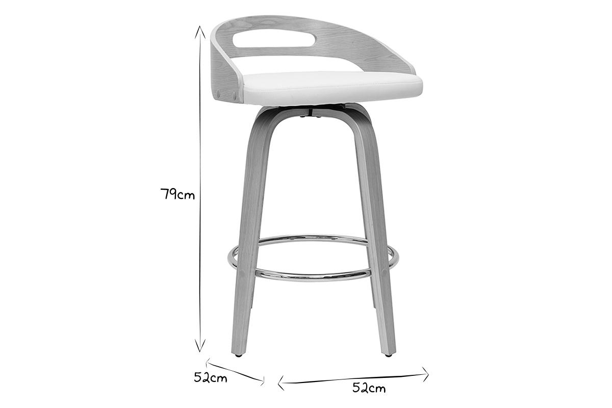 Tabourets de bar design bois clair et polyur�thane blanc 65cm pivotant 360� (lot de 2) MANO