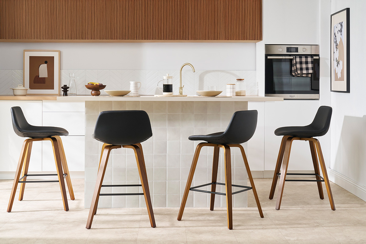 Tabourets de bar design noir et noyer H65 cm (lot de 2) NONIE