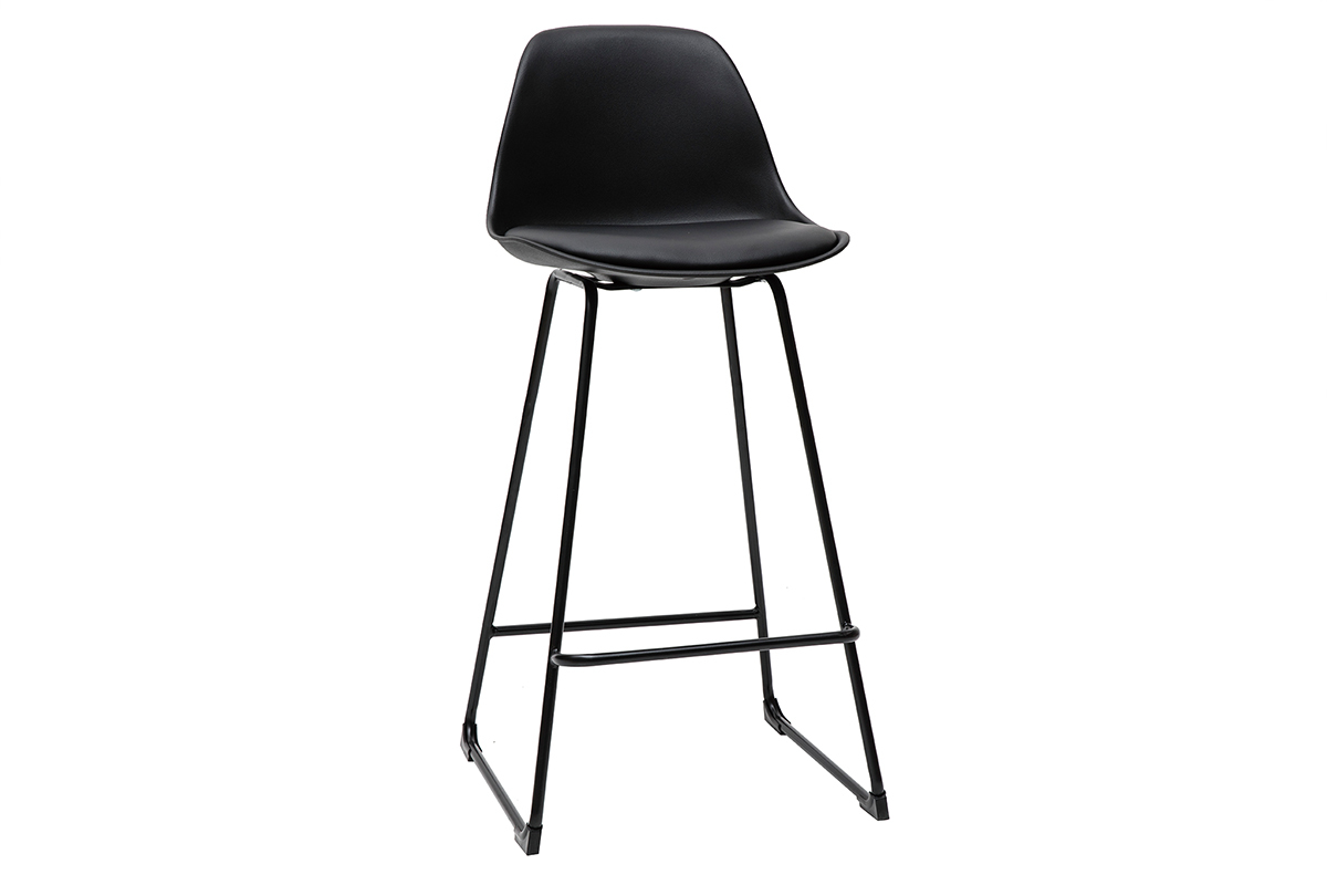 Tabourets de bar design noirs pieds m�tal H66 cm (lot de 2) FRANZ