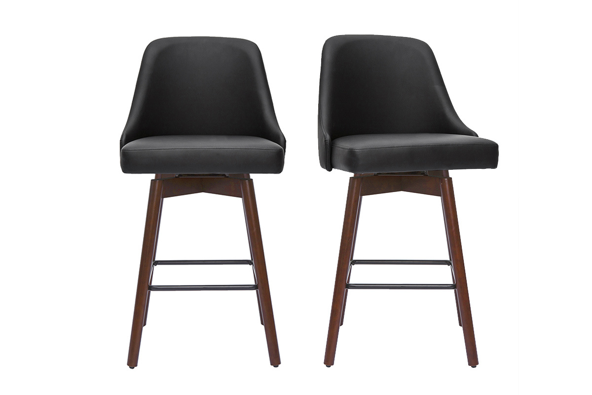 Tabourets de bar design pivotants 360� noir et noyer H65 (lot de 2) HASTA