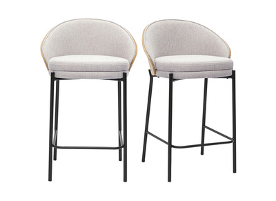 Tabourets de bar en tissu effet velours textur&eacute; beige, bois fonc&eacute; et m&eacute;tal H65 cm (lot de 2) TUCSON