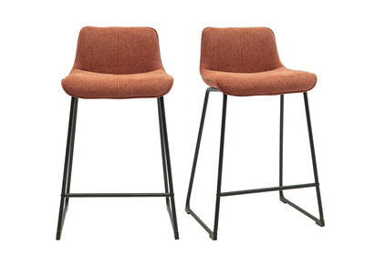 Tabourets de bar en tissu effet velours textur&eacute; terre br&ucirc;l&eacute;e et m&eacute;tal noir H65 cm (lot de 2) BOOST