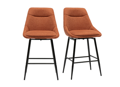 Tabourets de bar pivotants 360&deg; en tissu effet velours textur&eacute; terre br&ucirc;l&eacute;e et m&eacute;tal H66 cm (lot de 2) ALESS