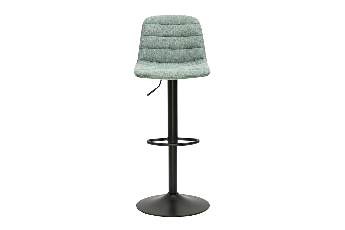 Tabouret de bar r�glable en tissu c�ladon et m�tal, vue de face.