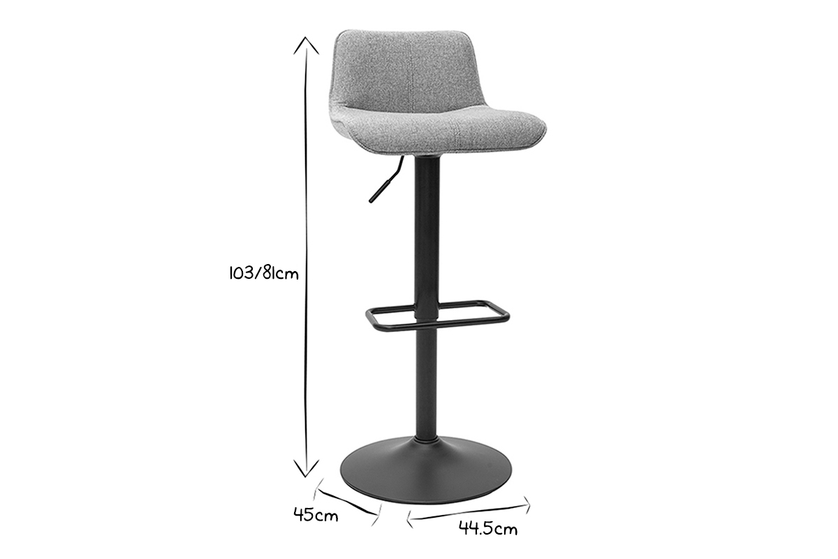 Tabourets de bar r�glables pivotants 360� en tissu effet velours textur� gris et m�tal (lot de 2) BOOST