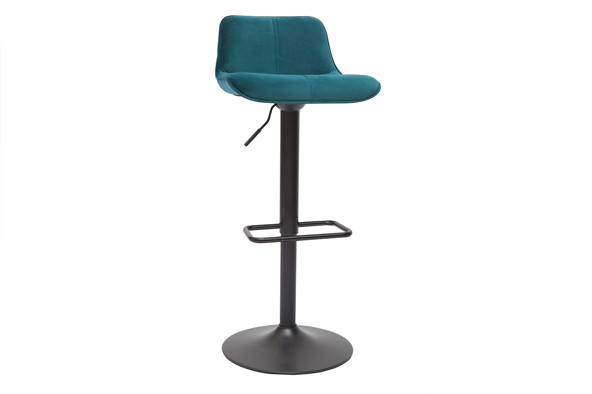 Tabourets de bar r�glables pivotants 360� en tissu velours bleu p�trole et m�tal noir (lot de 2) BOOST