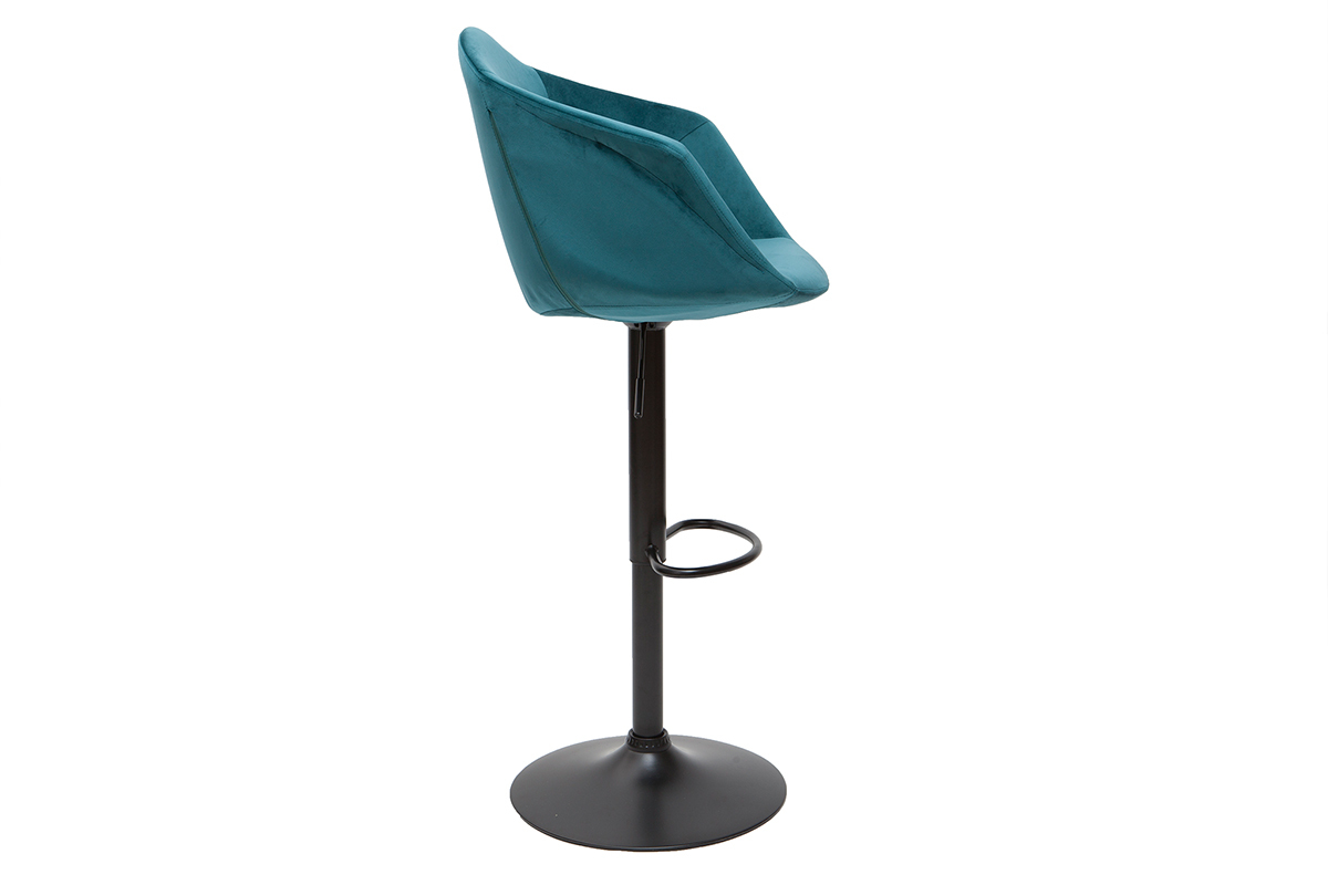 Tabourets de bar r�glables pivotants 360� en velours bleu p�trole et m�tal  (lot de 2) TAYA
