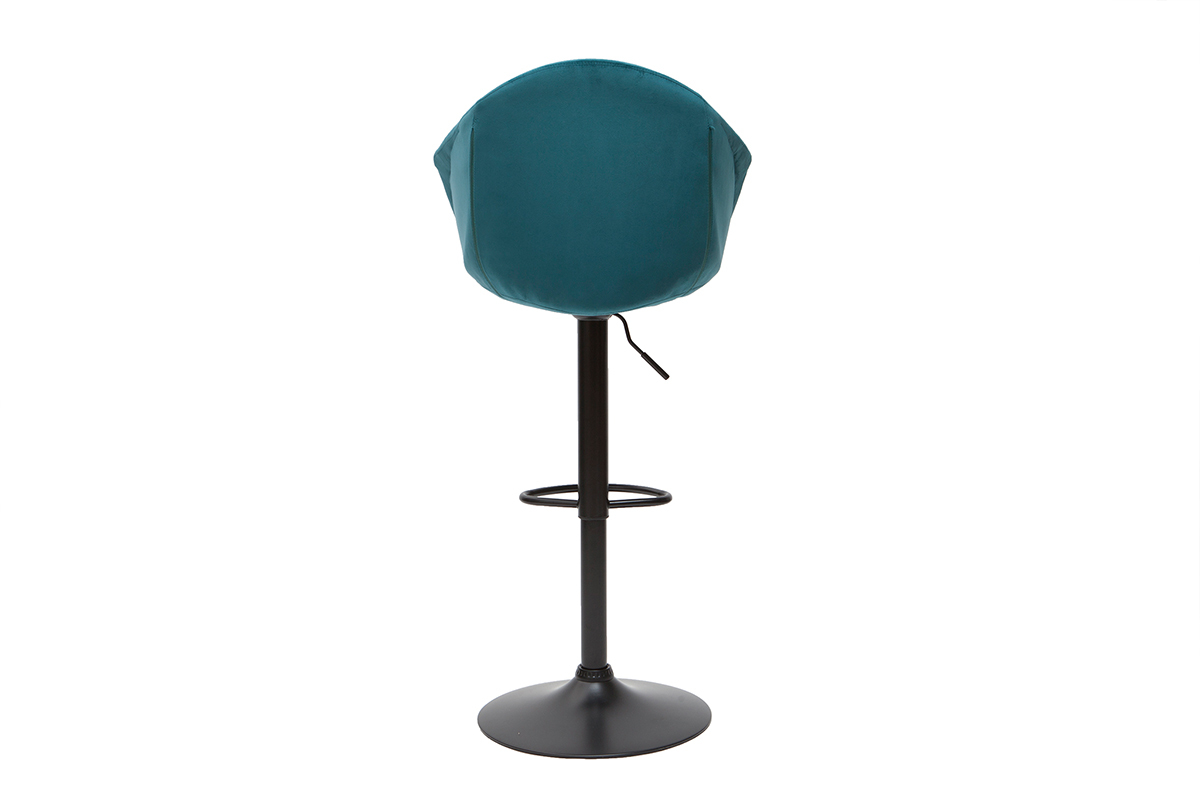 Tabourets de bar r�glables pivotants 360� en velours bleu p�trole et m�tal  (lot de 2) TAYA
