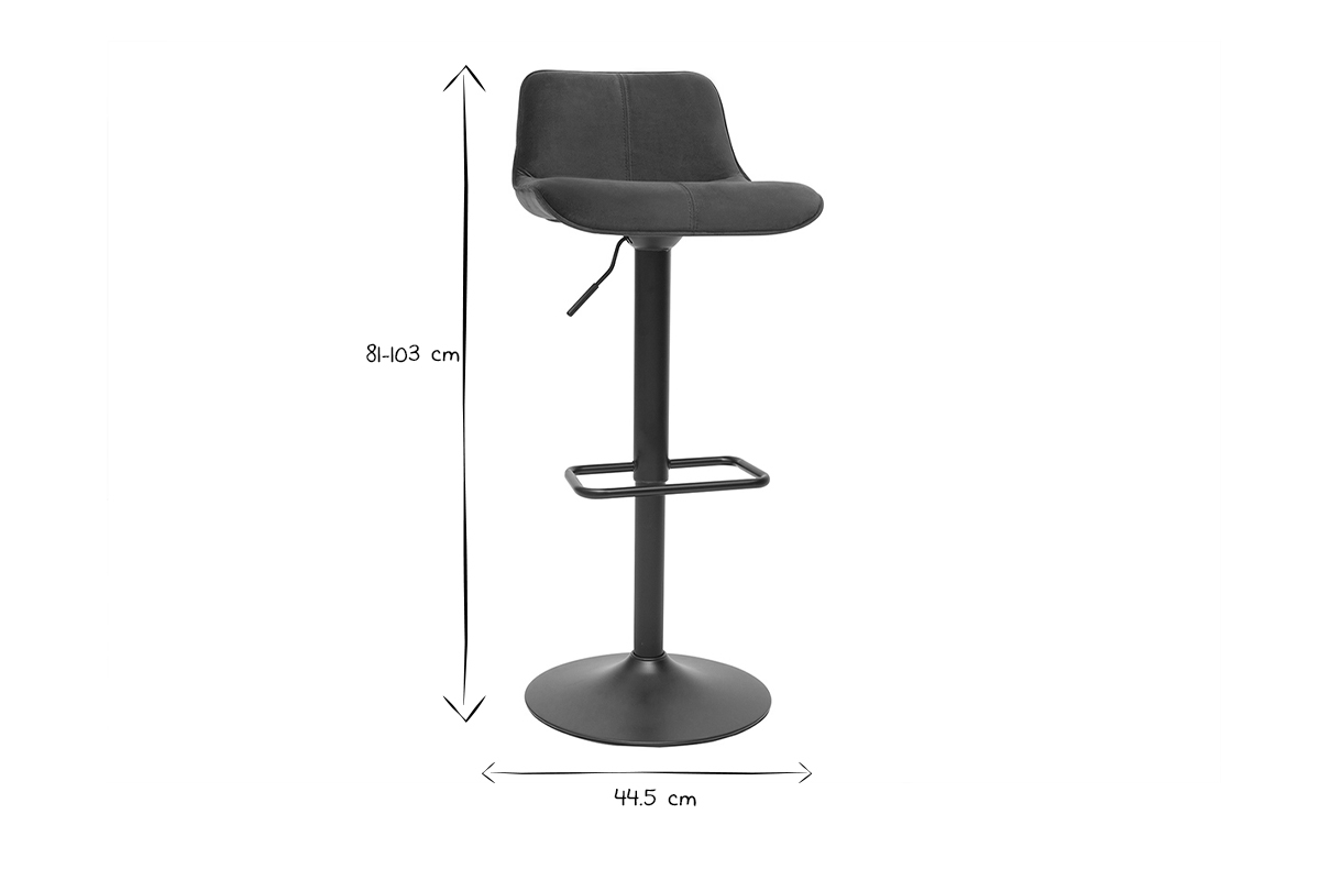 Tabourets de bar r�glables pivotants 360� noirs en tissu velours et m�tal (lot de 2) BOOST
