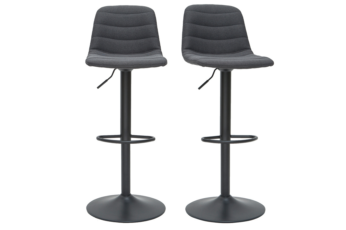 Tabourets de bar r�glables pivotants 360� tissu et m�tal gris fonc� (lot de 2) SAURY