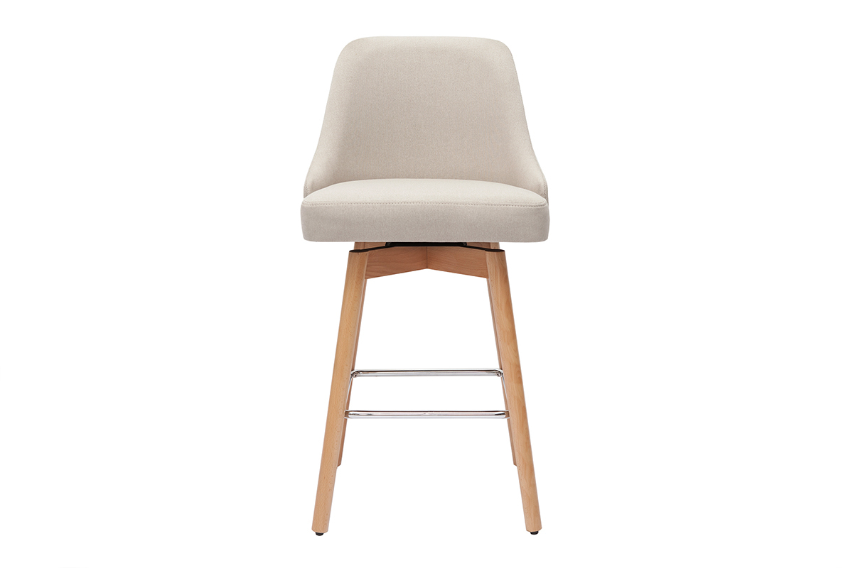 Tabourets de bar scandinaves pivotants 360� en tissu beige et bois h�tre massif H65 cm (lot de 2) HASTA
