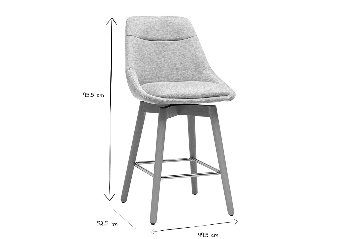 Dimensions tabouret bar scandinave 95.5x49.5x52.5 cm, noir et blanc.