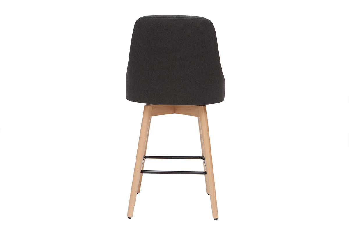 Tabourets de bar scandinaves pivotants 360� en tissu gris fonc� et bois h�tre massif H65 cm (lot de 2) HASTA