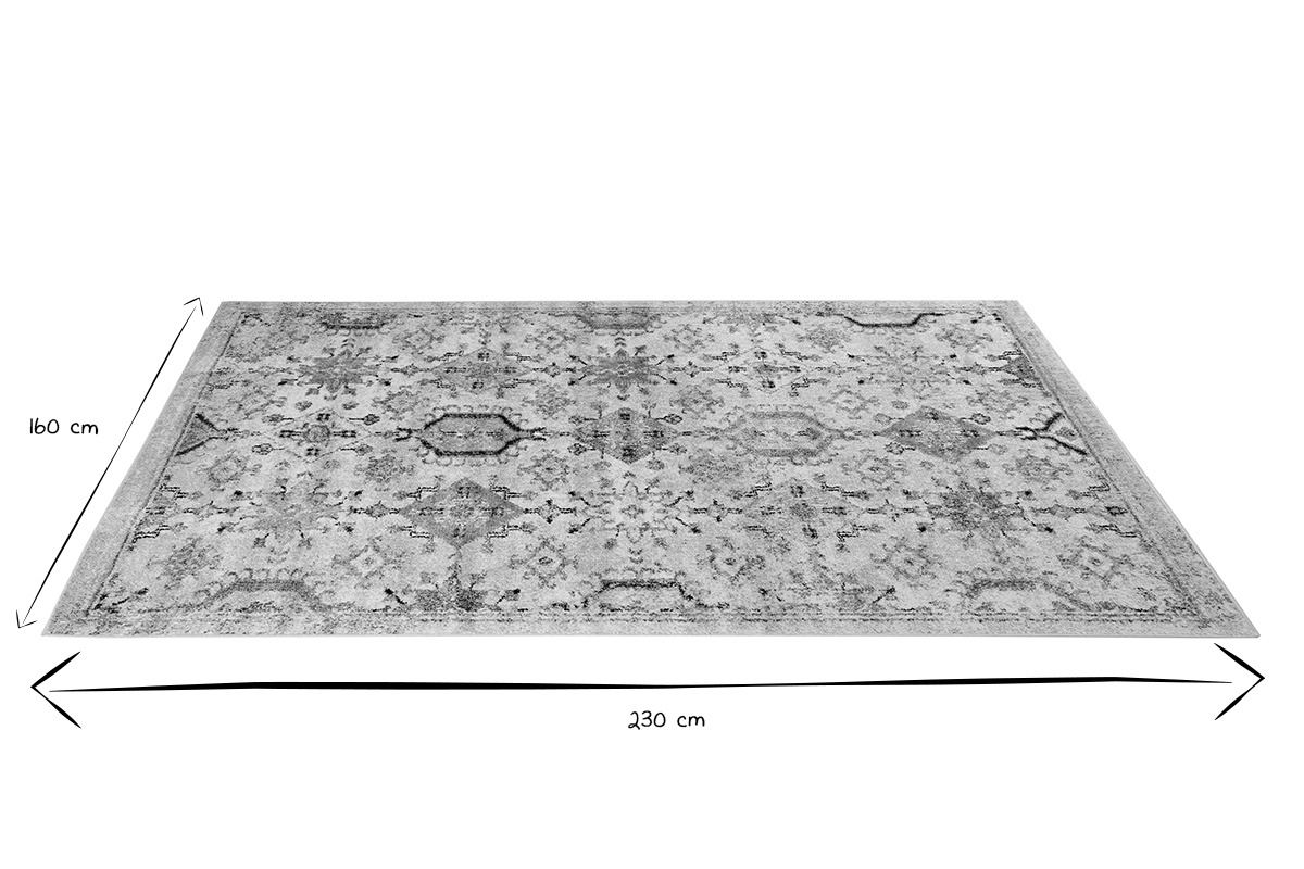 Dimensions du tapis � motifs 160 x 230 cm en noir et blanc.