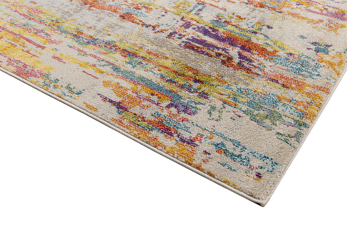 Tapis rectangulaire multicolore DOJA, vue de c�t� zoom�e.