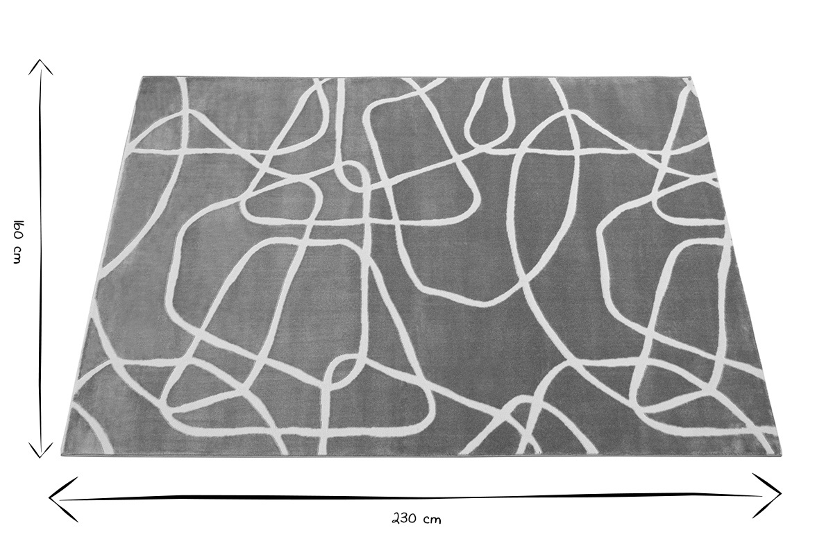 Tapis rectangulaire taupe motifs line art, dimensions 160 x 230 cm, Apolline.
