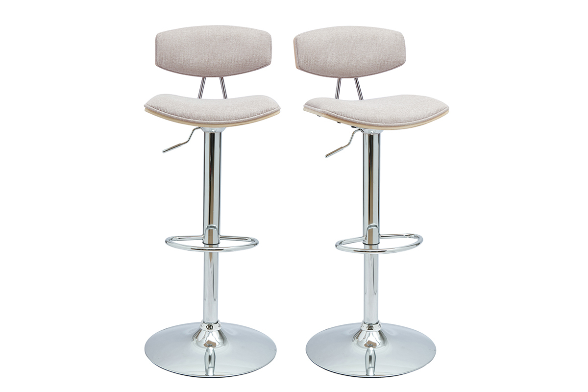 VASCO Tabourets de bar design r�glables en tissu effet velours textur� beige et m�tal ( lot de 2 )