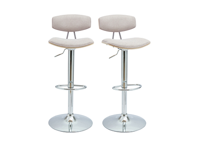 VASCO Tabourets de bar design r&eacute;glables en tissu effet velours textur&eacute; beige et m&eacute;tal ( lot de 2 )